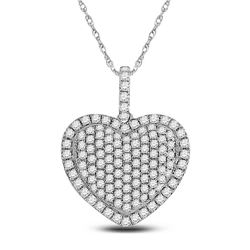 Womens Round Diamond Heart Pendant 1-1/4 Cttw 14kt White Gold - REF-63M9H