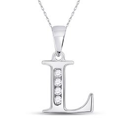 Womens Round Diamond L Initial Letter Pendant 1/20 Cttw 10kt White Gold - REF-6M5H
