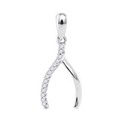 Womens Round Diamond Fashion Lucky Wishbone Pendant 1/20 Cttw 10kt White Gold - REF-4W5K