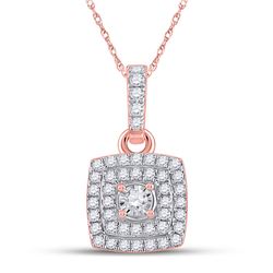 Womens Round Diamond Square Pendant 1/4 Cttw 10kt Rose Gold - REF-15W9K