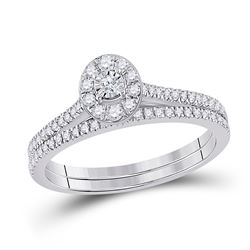 Round Diamond Oval Bridal Wedding Ring Band Set 1/3 Cttw 10kt White Gold - REF-27H9R