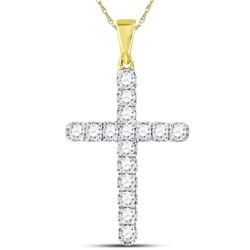 Mens Round Diamond Cross Charm Pendant 1 Cttw 10kt Yellow Gold - REF-62X5A