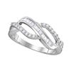 Image 1 : Womens Round Diamond Baguette Crossover Band Ring 1/3 Cttw 10kt White Gold - REF-19M9H