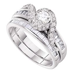 Round Diamond Bridal Wedding Ring Band Set 1-1/4 Cttw 14kt Yellow Gold - REF-126W9K