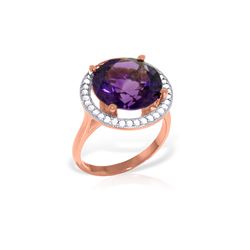 Genuine 6.2 ctw Amethyst & Diamond Ring 14KT Rose Gold - REF-91Z4N