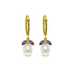 Genuine 9 ctw Amethyst & Pearl Earrings 14KT Yellow Gold - REF-39X3M