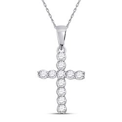 Womens Round Diamond Cross Pendant 1/5 Cttw 10kt White Gold - REF-9H5R