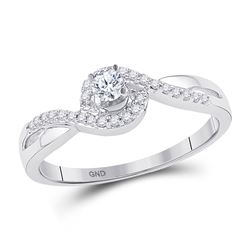Womens Round Diamond Solitaire Swirl Promise Ring 1/5 Cttw 10kt White Gold - REF-19R9X