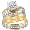 Image 1 : His Hers Round Diamond Cluster Matching Wedding Set 1 Cttw 10kt Yellow Gold - REF-76W5K