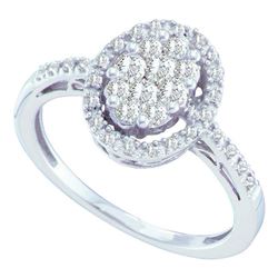 Womens Round Diamond Oval Cluster Ring 1/2 Cttw 14kt White Gold - REF-38W9K
