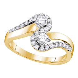 Diamond 2-Stone Engagement Bridal Ring 3/4 Cttw 10kt Yellow Gold - REF-54M5H