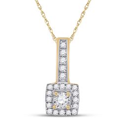 Womens Round Diamond Square Pendant 1/5 Cttw 10kt Yellow Gold - REF-12M9H
