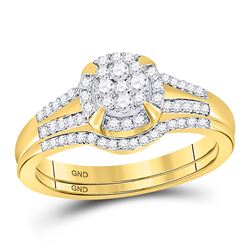 Round Diamond Bridal Wedding Ring Band Set 3/8 Cttw 10kt Yellow Gold - REF-30H5R