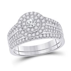 Round Diamond Bridal Wedding Ring Band Set 1 Cttw 10kt White Gold - REF-74X9A