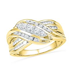 Womens Round Diamond 5-Stone Crossover Band Ring 1/2 Cttw 10kt Yellow Gold - REF-37N5F