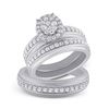 Image 1 : His Hers Round Diamond Cluster Matching Wedding Set 1-1/5 Cttw 14kt White Gold - REF-140H9R