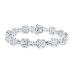 Womens Baguette Diamond Square Link Bracelet 3-1/2 Cttw 14kt White Gold - REF-307N5F
