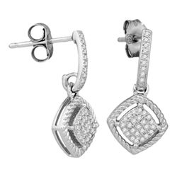 Womens Round Diamond Rope Square Dangle Earrings 1/6 Cttw 10kt White Gold - REF-17N5F