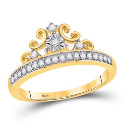 Womens Round Diamond Crown Tiara Band Ring 1/5 Cttw 10kt Yellow Gold - REF-20A5M