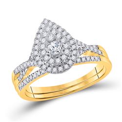 Round Diamond Bridal Wedding Ring Band Set 1/2 Cttw 10kt Yellow Gold - REF-55A9M