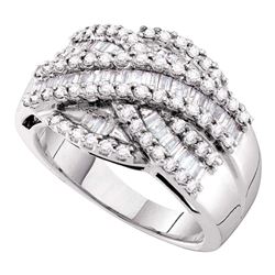 Womens Baguette Round Diamond Crossover Band Ring 1 Cttw 14kt White Gold - REF-67F5W