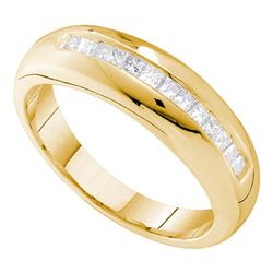 Mens Princess Diamond Wedding Single Row Band Ring 1/2 Cttw 14kt Yellow Gold - REF-56R5X