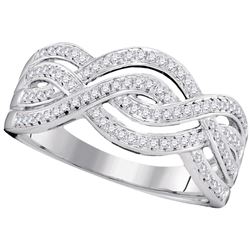 Womens Round Diamond Wave Crossover Band Ring 1/4 Cttw 10kt White Gold - REF-21F9W
