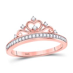 Womens Round Diamond Crown Tiara Band Ring 1/6 Cttw 10kt Rose Gold - REF-16K9Y