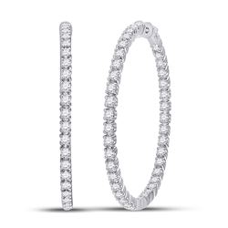 Womens Round Diamond Hoop Earrings 5-1/4 Cttw 14kt White Gold - REF-384F5W