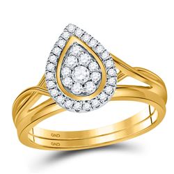 Round Diamond Cluster Bridal Wedding Ring Band Set 1/3 Cttw 10kt Yellow Gold - REF-29M9H