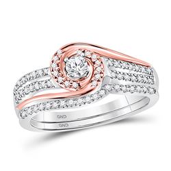 Round Diamond Bridal Wedding Ring Band Set 1/3 Cttw 10kt Two-tone Gold - REF-35H9R