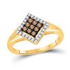 Image 1 : Womens Round Brown Diamond Square Cluster Ring 1/4 Cttw 10kt Yellow Gold - REF-15X5A