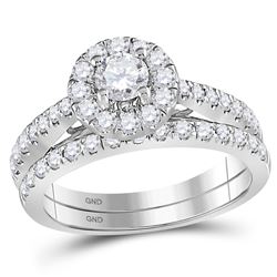 Round Diamond Bridal Wedding Ring Band Set 1 Cttw 14kt White Gold - REF-98R5X