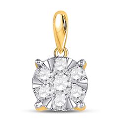 Womens Round Diamond Flower Cluster Pendant 1/2 Cttw 14kt Yellow Gold - REF-32Y5N