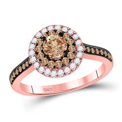 Round Brown Diamond Solitaire Bridal Wedding Engagement Ring 1 Cttw 14kt Rose Gold - REF-76W5K