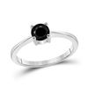 Image 1 : Round Black Color Enhanced Diamond Solitaire Bridal Engagement Ring 3/4 Cttw 10kt White Gold - REF-1