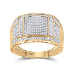 Mens Round Diamond Square Cluster Ring 5/8 Cttw 10kt Yellow Gold - REF-44A9M