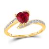 Image 1 : Womens Heart Lab-Created Ruby Solitaire Diamond-accent Bypass Ring 1 Cttw 10kt Yellow Gold - REF-11A