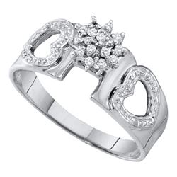 Womens Round Diamond Heart Ring 1/10 Cttw 10kt White Gold - REF-12H5R