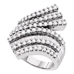 Womens Round Diamond Bypass Cocktail Ring 2 Cttw 14kt White Gold - REF-151R9X