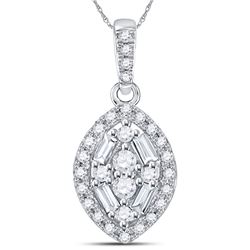 Womens Round Diamond Cluster Marquise Pendant 1/5 Cttw 14kt White Gold - REF-10R5X