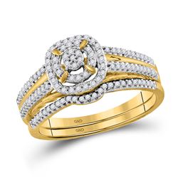 Round Diamond Bridal Wedding Ring Band Set 1/3 Cttw 10kt Yellow Gold - REF-27A9M