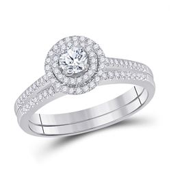 Round Diamond Bridal Wedding Ring Band Set 1/2 Cttw 10kt White Gold - REF-65H5R