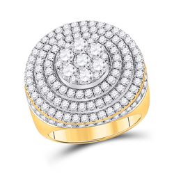 Mens Round Diamond Circle Flower Cluster Ring 4-1/2 Cttw 14kt Yellow Gold - REF-357Y9N