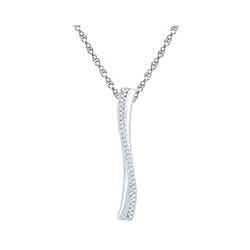 Womens Round Diamond Vertical Bar Fashion Pendant 1/10 Cttw 10kt White Gold - REF-9M5H
