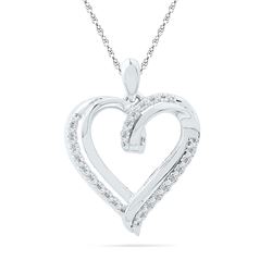 Womens Round Diamond Heart Pendant 1/10 Cttw 10kt White Gold - REF-13Y9N