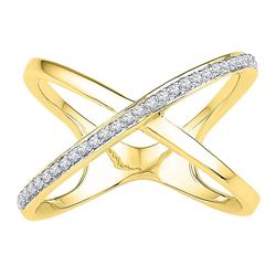 Womens Round Diamond Negative Space Crossover Band Ring 1/6 Cttw 10kt Yellow Gold - REF-17H5R