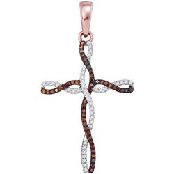 Womens Round Red Color Enhanced Diamond Cross Pendant 1/4 Cttw 10kt Rose Gold - REF-21H5R