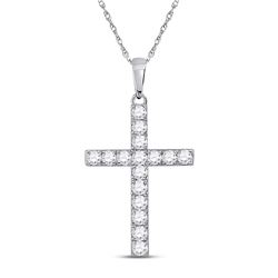 Womens Round Diamond Cross Pendant 1/2 Cttw 10kt White Gold - REF-27Y9N