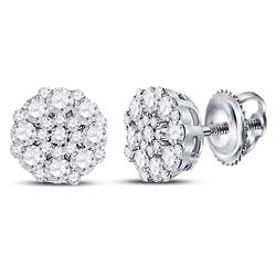 Womens Round Diamond Octagon Cluster Earrings 5/8 Cttw 14kt White Gold - REF-36X9A